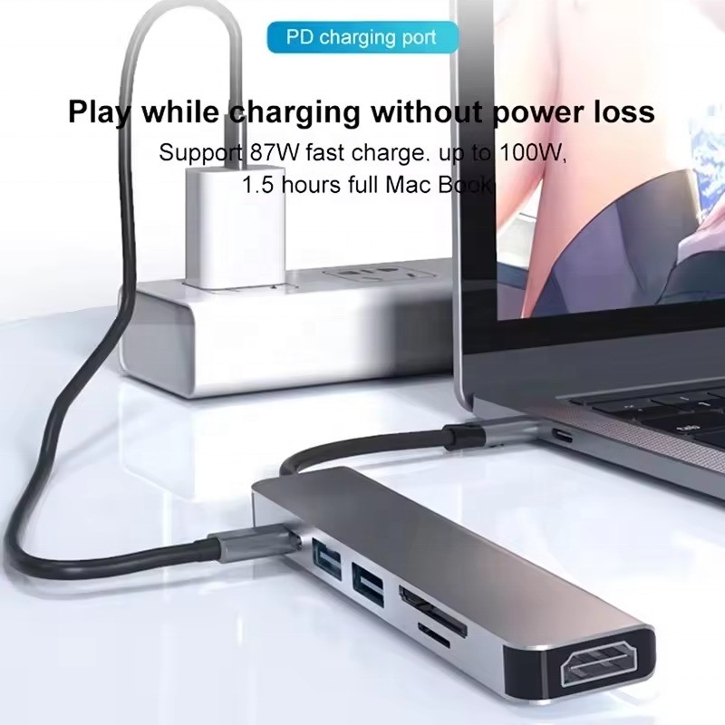 USB 3.1 Docking Station Hub com 4K HDMI USB3.0 TF SD Card Reader e 87W PD Charging
