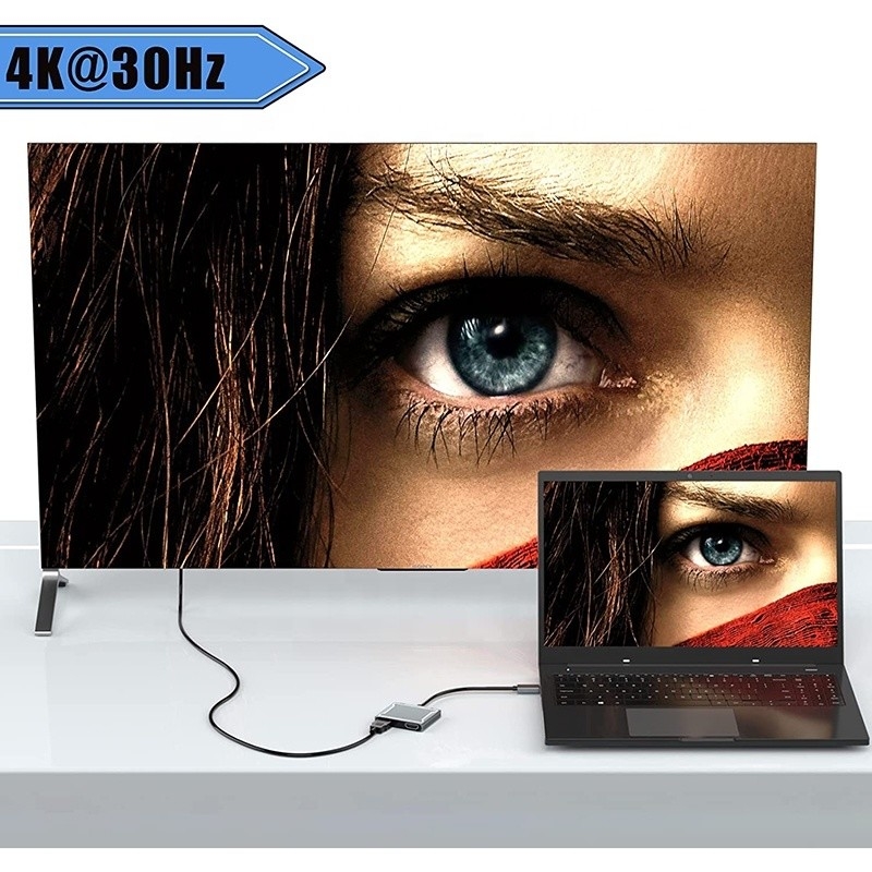 Conector de interface USB C Tipo C Adaptador HDMI duplo 4K 4 em 1 Hub USB 3.0 para laptop