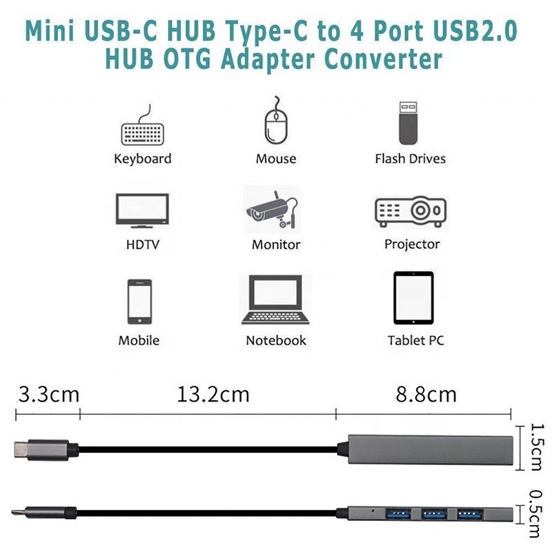 Tipo C Interface 4 em 1 14 Portos Hub Tipo C OTG para USB 3.0 2.0 Adaptador Alumínio