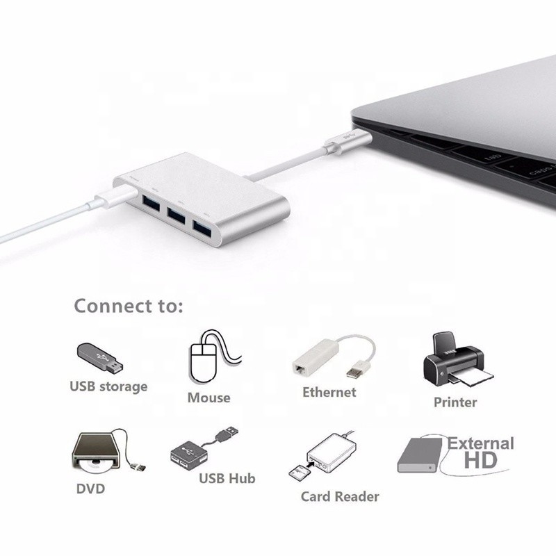 USB 3.1 Interface 4-In-1 Tipo C Hub Adaptador múltipla para transferência de dados de velocidade