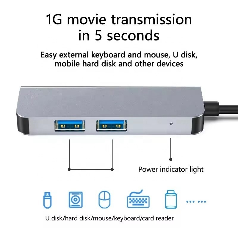 USB C Hub com HDMI 4K e USB 3.0 de alta velocidade Compatível com Windows Mac