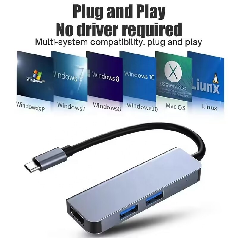 USB C Hub com HDMI 4K e USB 3.0 de alta velocidade Compatível com Windows Mac
