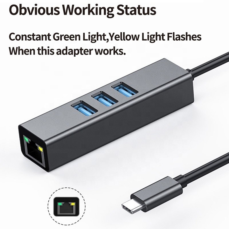 USB 3.1 Tipo C a 9 Portos USB3.0 Hub com Gigabit Ethernet RJ45 Lan Port Adaptador Cinza