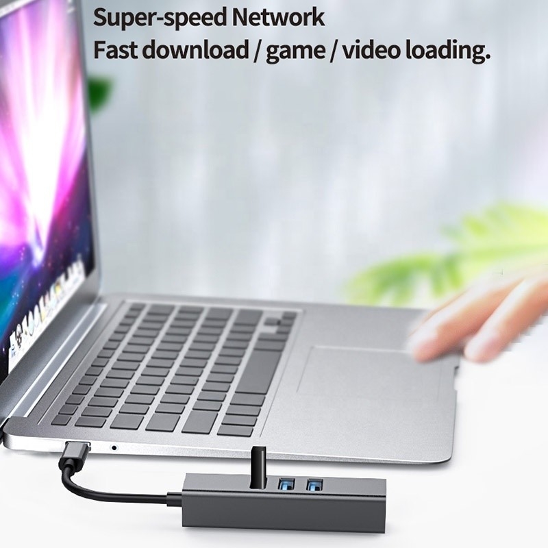 USB 3.1 Tipo C a 9 Portos USB3.0 Hub com Gigabit Ethernet RJ45 Lan Port Adaptador Cinza