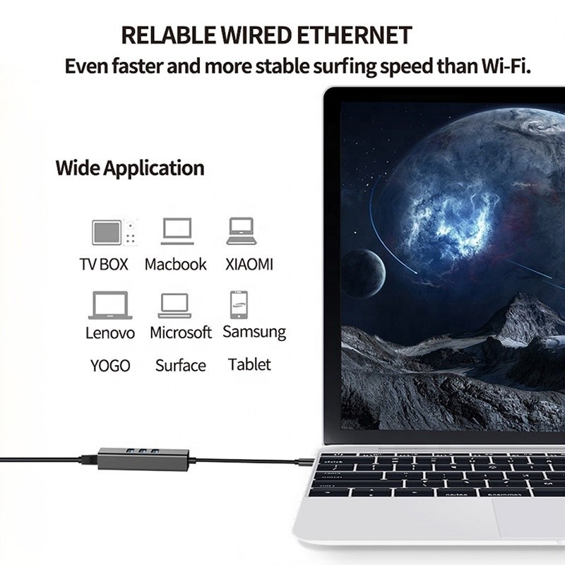USB 3.1 Tipo C a 9 Portos USB3.0 Hub com Gigabit Ethernet RJ45 Lan Port Adaptador Cinza