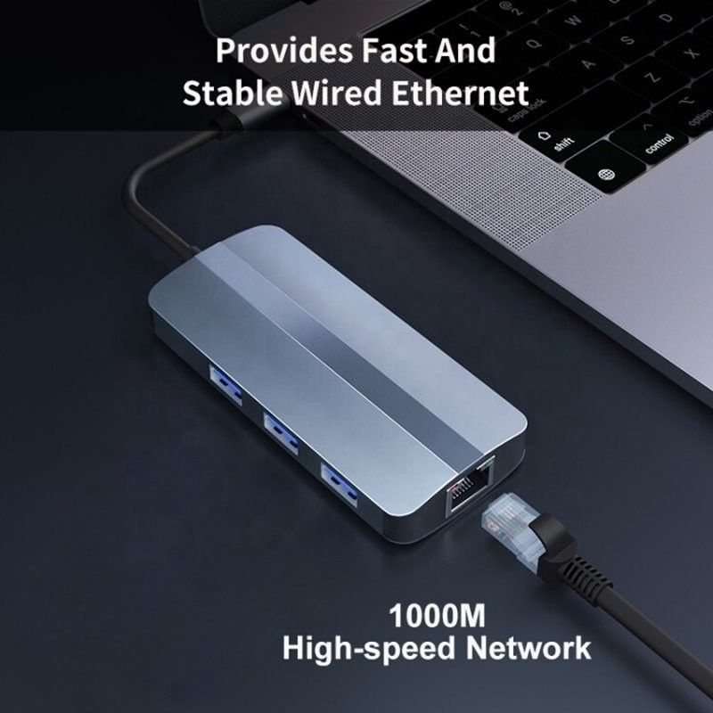 6 em 1 USB A Hub 4K HDMI USB3.0 RJ45 1000Mbps PD Adaptador de Carregamento