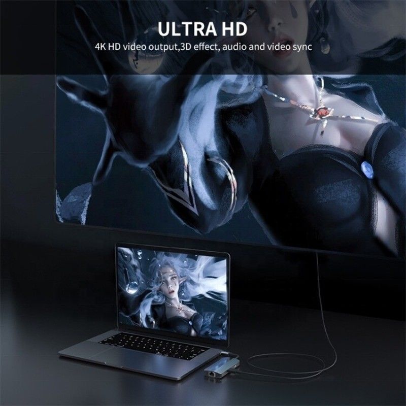 6 em 1 USB A Hub 4K HDMI USB3.0 RJ45 1000Mbps PD Adaptador de Carregamento