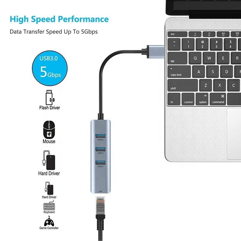USB 3.0 a 6 Portos Hub USB e 1000Mbps Ethernet Adaptador para compatibilidade masculino-feminino