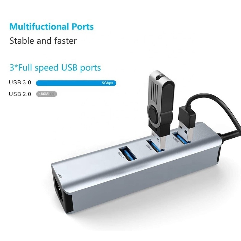 USB 3.0 a 6 Portos Hub USB e 1000Mbps Ethernet Adaptador para compatibilidade masculino-feminino