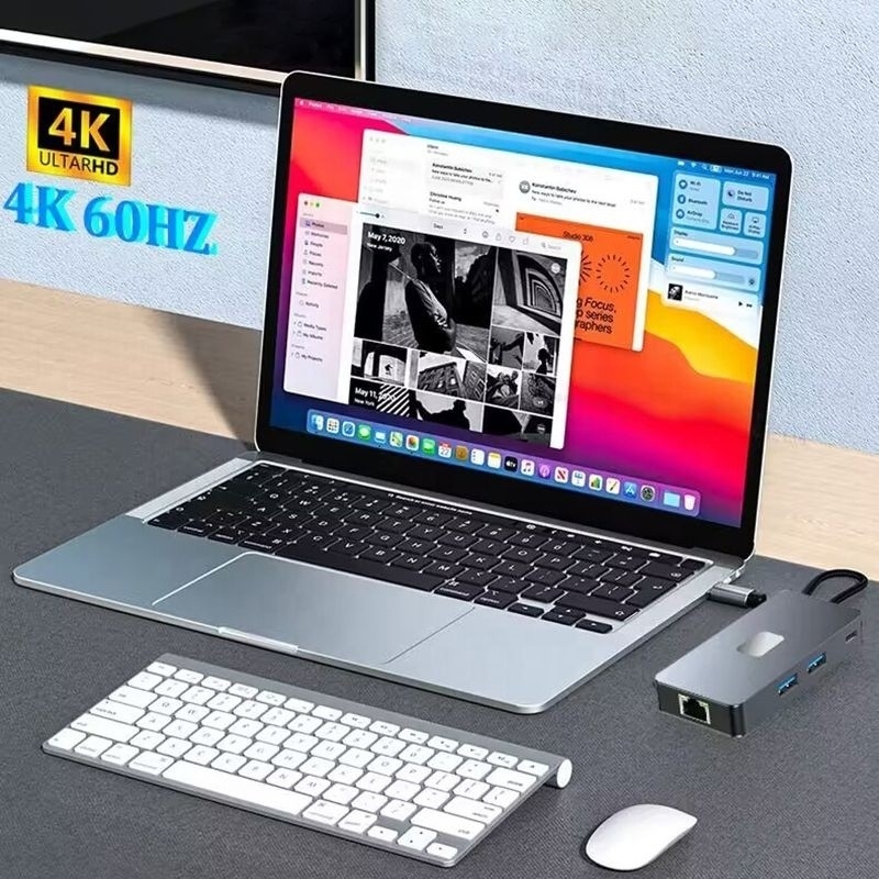 Adaptador multiporte 8-em-1 USB-C Hub com HDMI 3 USB3.0 RJ45 e PD Output 5-8 portas
