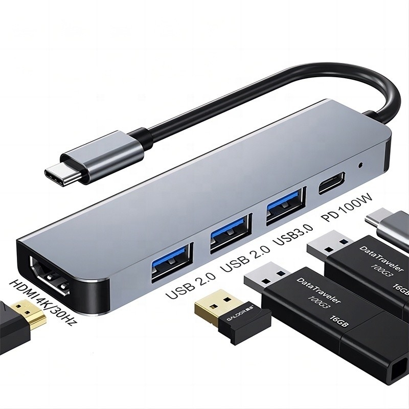 Hub USB tipo C de 6 em 1 personalizado para HDMI 4K e USB 3.0 para Macbook OEM / ODM