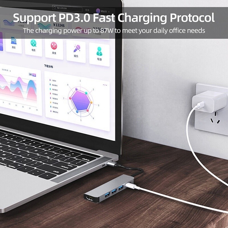 Hub USB tipo C de 6 em 1 personalizado para HDMI 4K e USB 3.0 para Macbook OEM / ODM