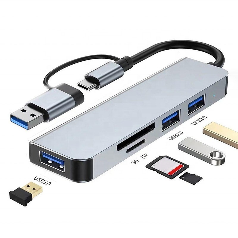 USB A/C Entrada USB 3.0 Adaptador Multiport Tipo C Estação de acoplagem com leitor de cartões SD/TF