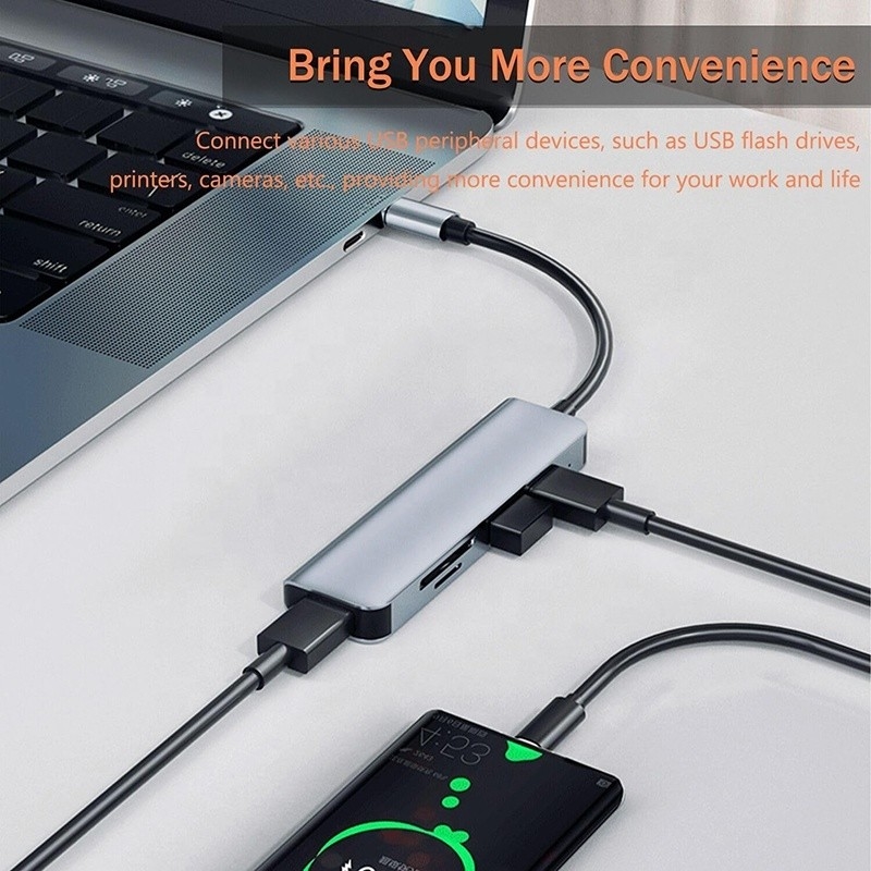 USB A/C Entrada USB 3.0 Adaptador Multiport Tipo C Estação de acoplagem com leitor de cartões SD/TF