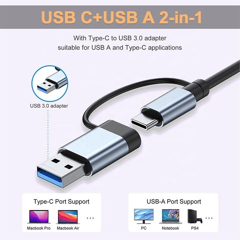 USB A/C Entrada USB 3.0 Adaptador Multiport Tipo C Estação de acoplagem com leitor de cartões SD/TF