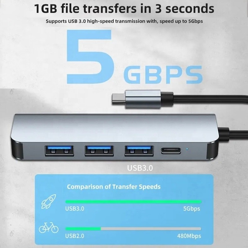 Hub de adaptador USB C tipo C de 9 em 1 com carregamento PD de 100W e saída USB3.0 3*USB2.0