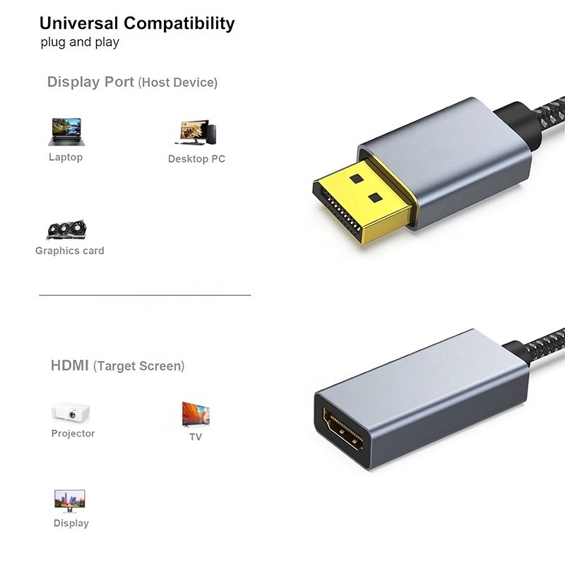 4K Resolução USB C Hub Displayport para HDMI Adaptador Cable macho para fêmea 1080P 4K30Hz 4K60Hz