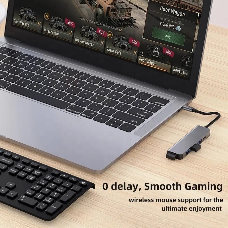 Hub de adaptador USB C tipo C de 9 em 1 com carregamento PD de 100W e saída USB3.0 3*USB2.0