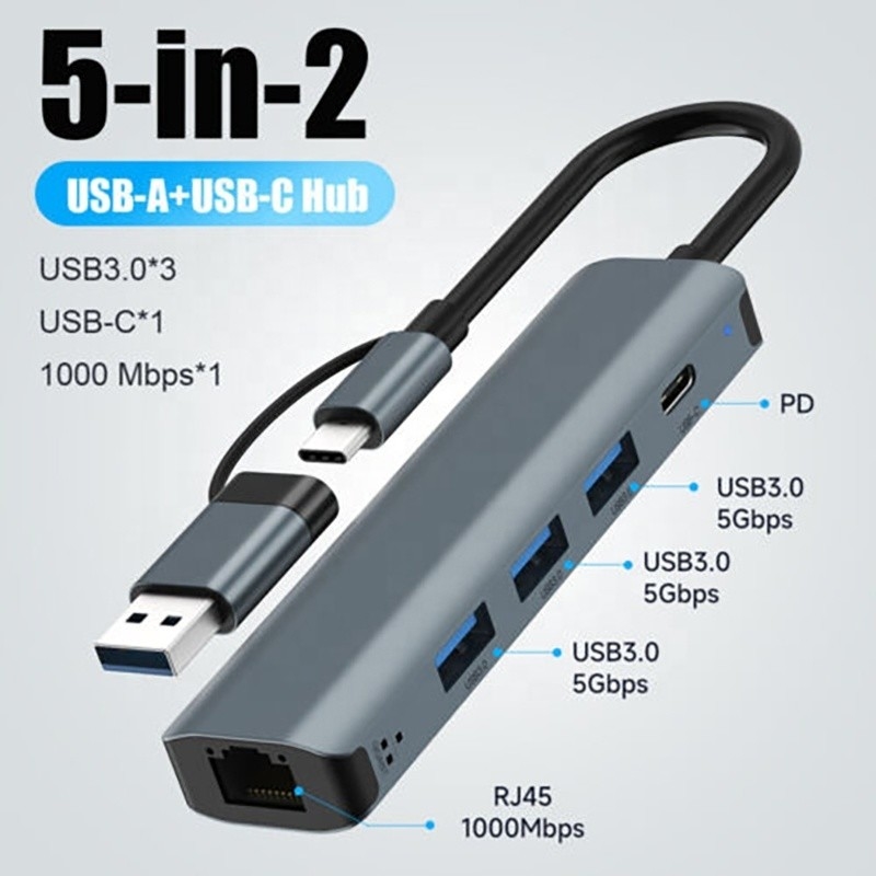 Estação de acoplagem do USB C Hub com interface USB 3.1 e RJ45 Gigabit Ethernet