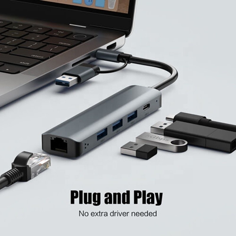 Estação de acoplagem do USB C Hub com interface USB 3.1 e RJ45 Gigabit Ethernet
