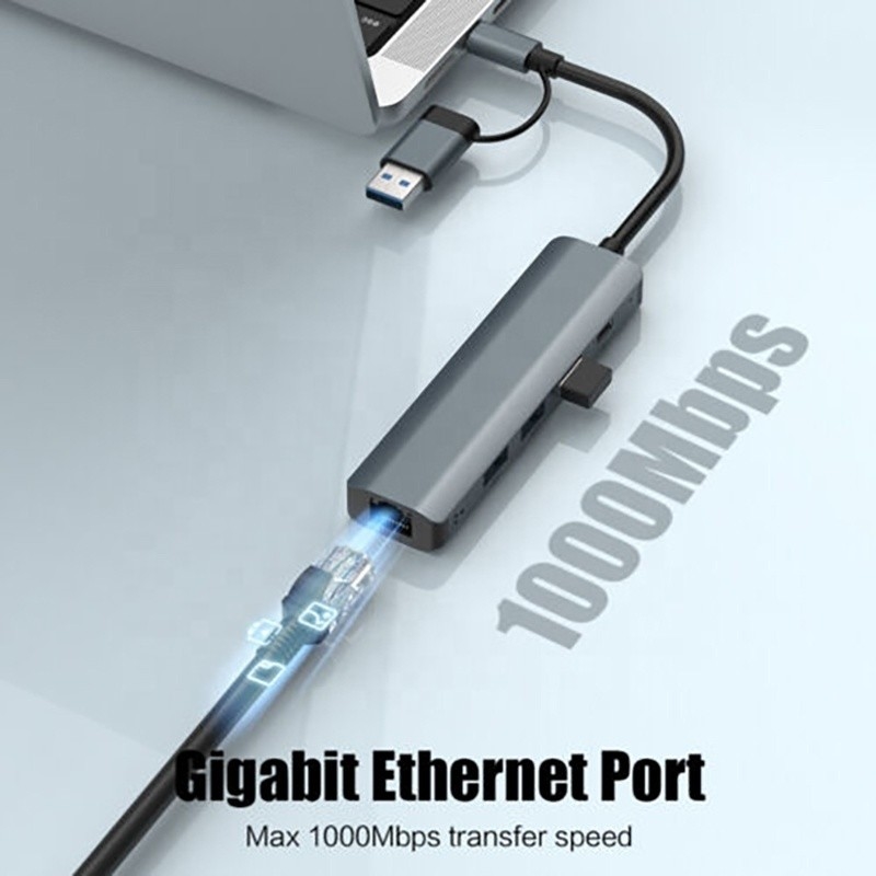 Estação de acoplagem do USB C Hub com interface USB 3.1 e RJ45 Gigabit Ethernet