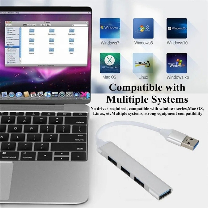Alumínio 4 portas USB Tipo C para USB 3.0 2.0 Data Hub para transferência de dados de alta velocidade