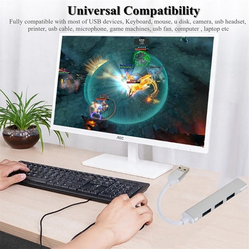 Alumínio 4 portas USB Tipo C para USB 3.0 2.0 Data Hub para transferência de dados de alta velocidade
