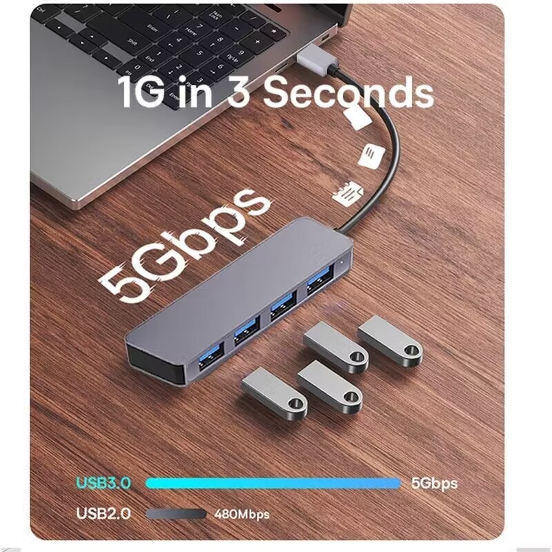 Alta velocidade 4 portas USB 3.0 HUB 5Gbps USB C portátil com adaptador de alimentação para PC Mac Laptop