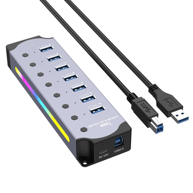 Logotipo personalizado Aceita velocidade USB 3.0 Hub com 7 portas e alumínio
