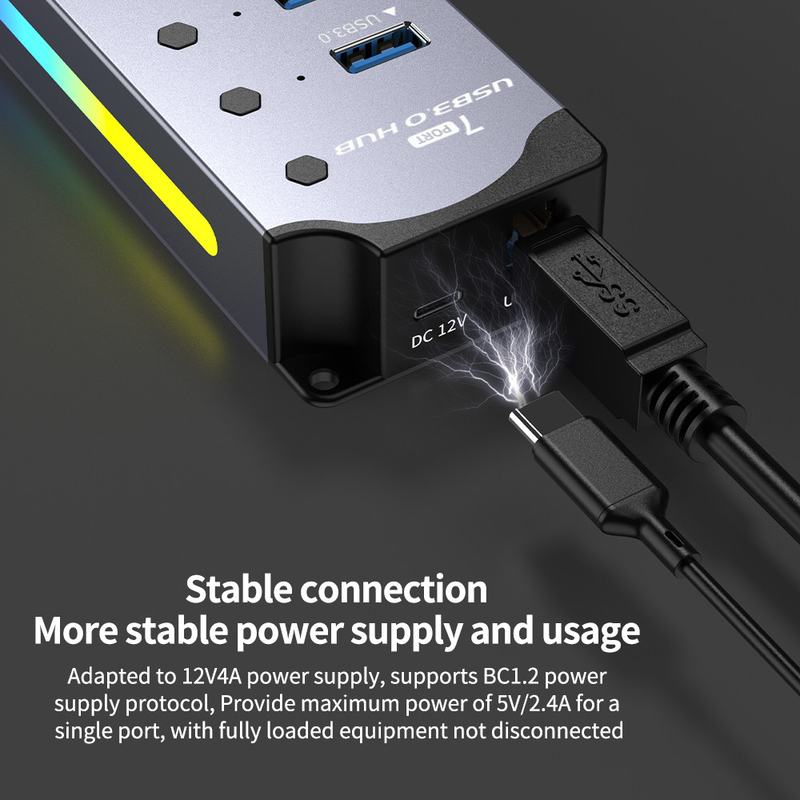 Logotipo personalizado Aceita velocidade USB 3.0 Hub com 7 portas e alumínio