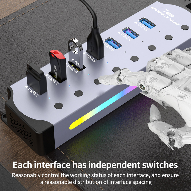 Logotipo personalizado Aceita velocidade USB 3.0 Hub com 7 portas e alumínio