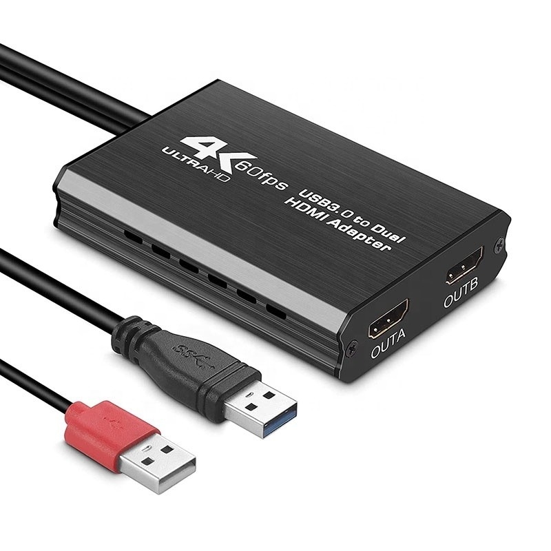 Conversor de áudio de saída USB 3.0 não blindado Dual HDMI x2 para monitor de laptop