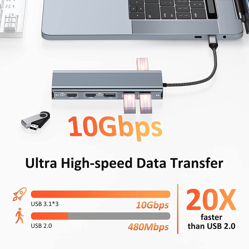 Conectividade aprimorada 12 em 1 USB Type-C Hub Multiport Dock Station com HDMI duplo