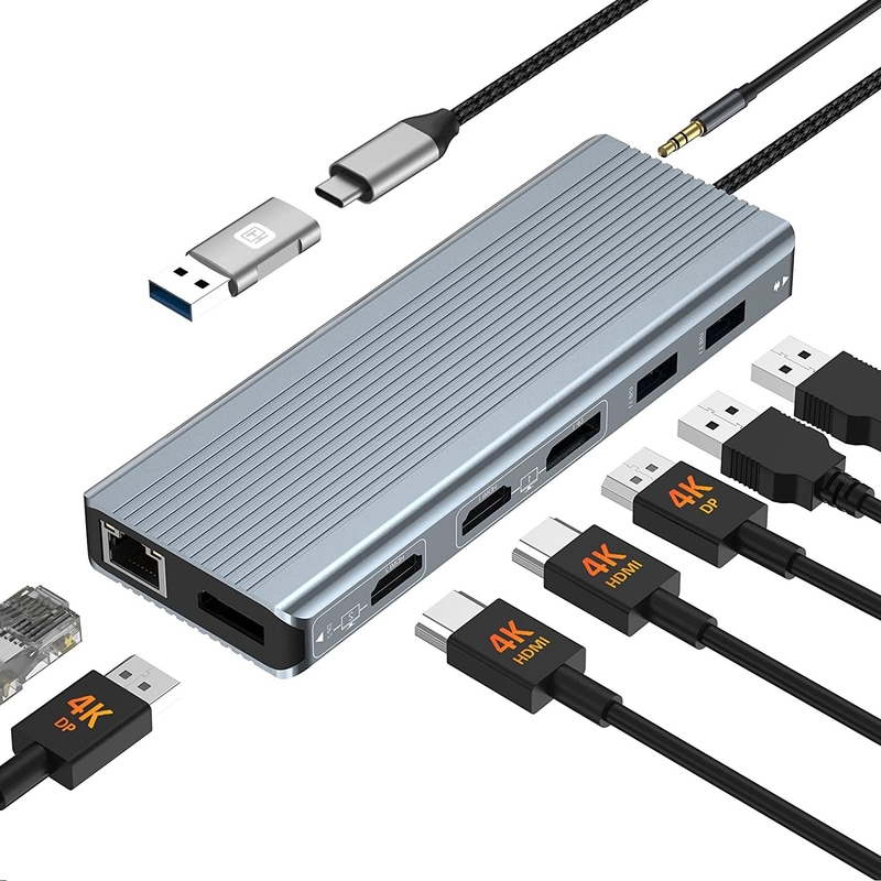 Conectividade aprimorada 12 em 1 USB Type-C Hub Multiport Dock Station com HDMI duplo