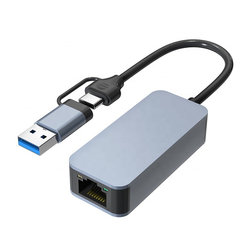 Adaptador Ethernet USB 3.0 de alumínio 2 em 1 para conexão de rede rápida e estável