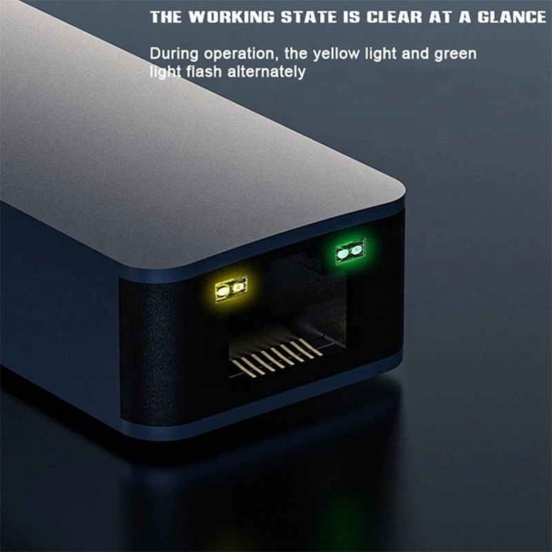 Adaptador Ethernet USB 3.0 de alumínio 2 em 1 para conexão de rede rápida e estável
