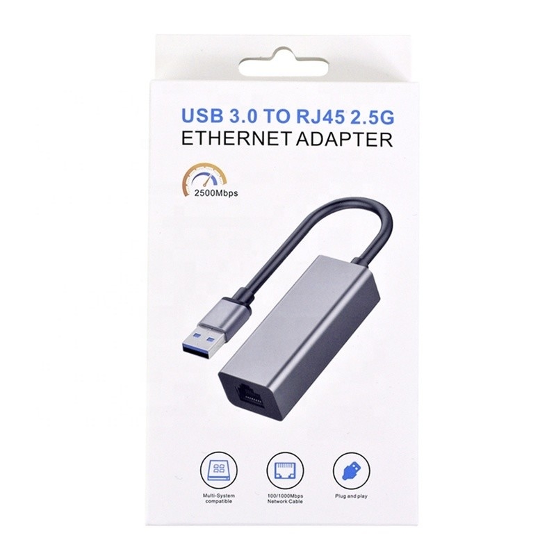 2500Mbps Super Velocidade 2.5G Adaptador de cartão de rede USB 3.0 com 2.5G Gigabit Ethernet