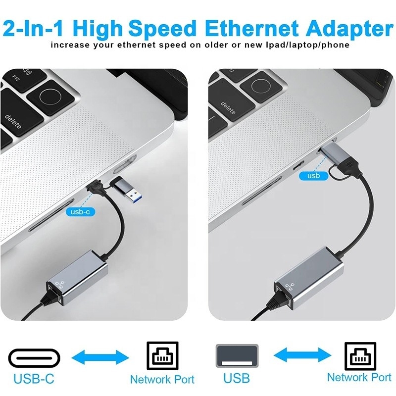 Adaptador USB C Tipo-C para Ethernet RJ45 Gigabit Lan para laptops em alta demanda