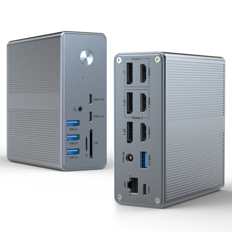 Estação de acoplagem USB C de liga de alumínio e material ABS com conectividade Plug and Play de leitor de cartões SD / TF
