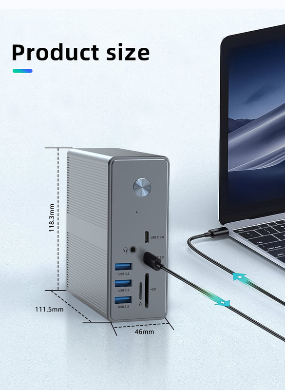 Estação de acoplagem USB C de liga de alumínio e material ABS com conectividade Plug and Play de leitor de cartões SD / TF