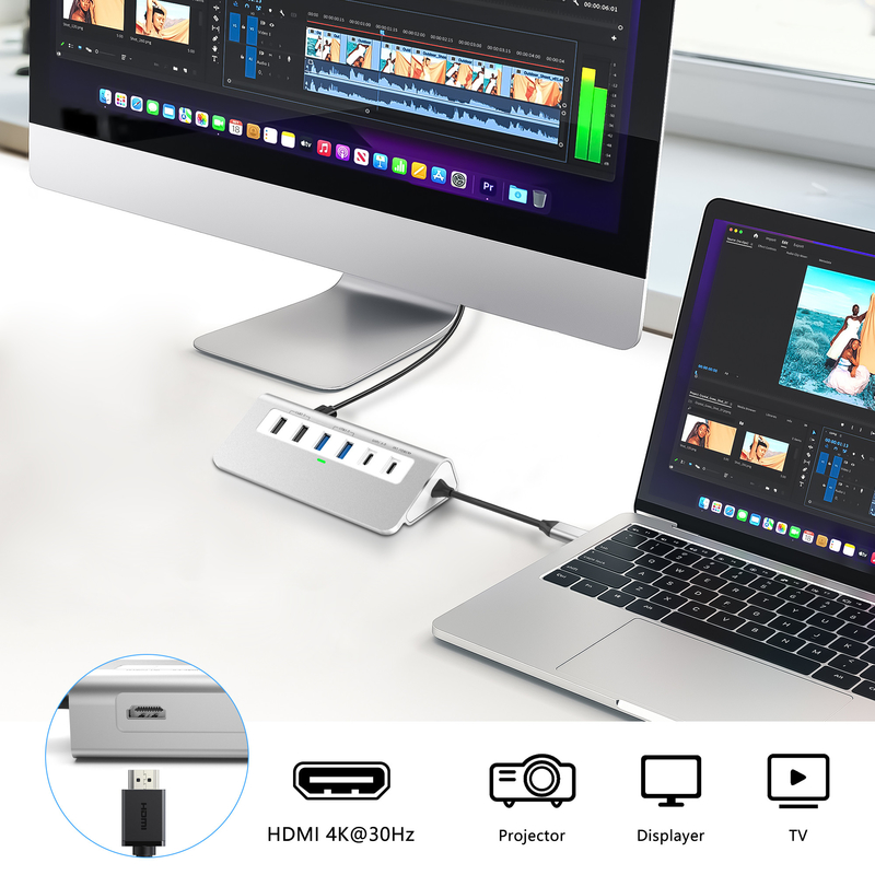 Características adicionais Estação de acoplagem USB-C 9 em 1 com manual do usuário e design compacto incluído