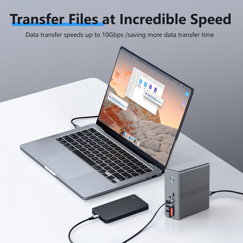 18 em 1 USB-C Docking Station Alta resolução até 4K com Display Link Extend Mode