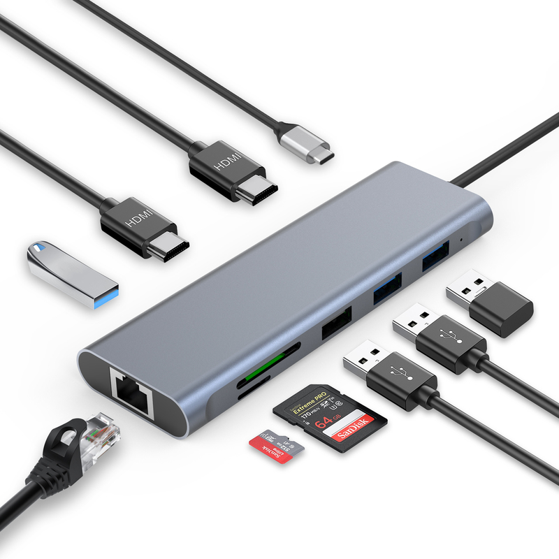Adaptador USB tipo C com portas USB 3.0 e RU6A-H2