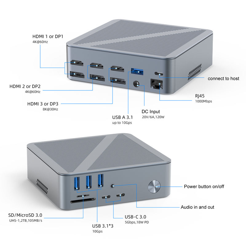 Estação de ancoragem USB-C para desktop HDMI, resolução 4K, Display Port, USB C 3.1 para laptop PC