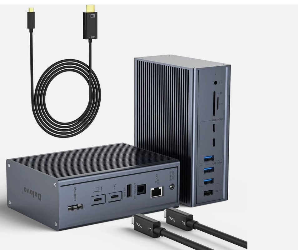 Estação de acoplamento Thunderbolt 3 16 em 1 com saída DP1.4 de velocidade de 40 Gbps e carregamento PD de 65 W