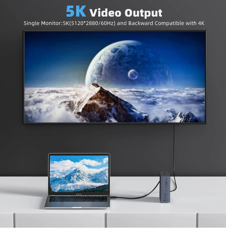 Estação de acoplamento Thunderbolt 3 16 em 1 com saída DP1.4 de velocidade de 40 Gbps e carregamento PD de 65 W