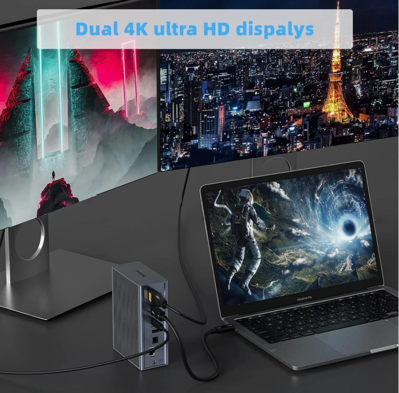 Estação de acoplamento Thunderbolt 3 16 em 1 com saída DP1.4 de velocidade de 40 Gbps e carregamento PD de 65 W